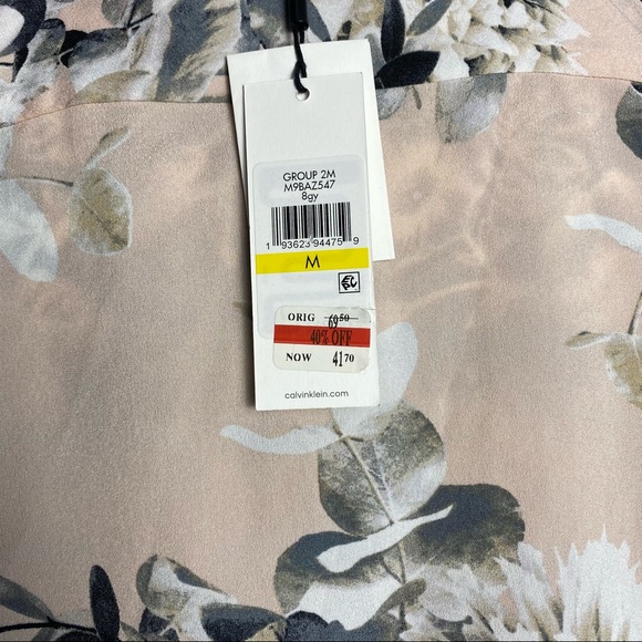 NWT Calvin Klein Pink Floral Rose Button Down Rolled Cuff Long Sleeve Blouse - Picture 9 of 13